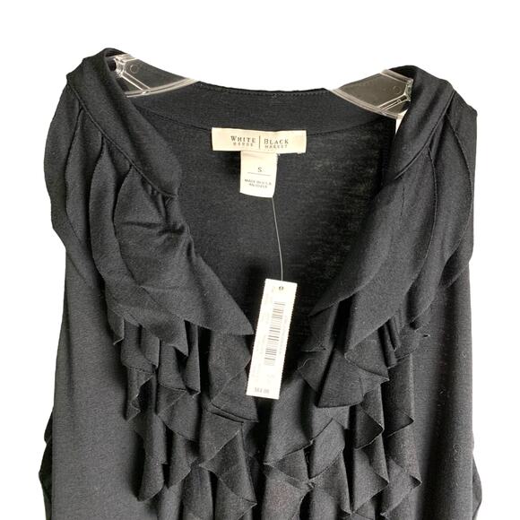 White House Black Market Top Women S Black Ruffle V-Neck Sleeveless Pullover NWT - Picture 2 of 7